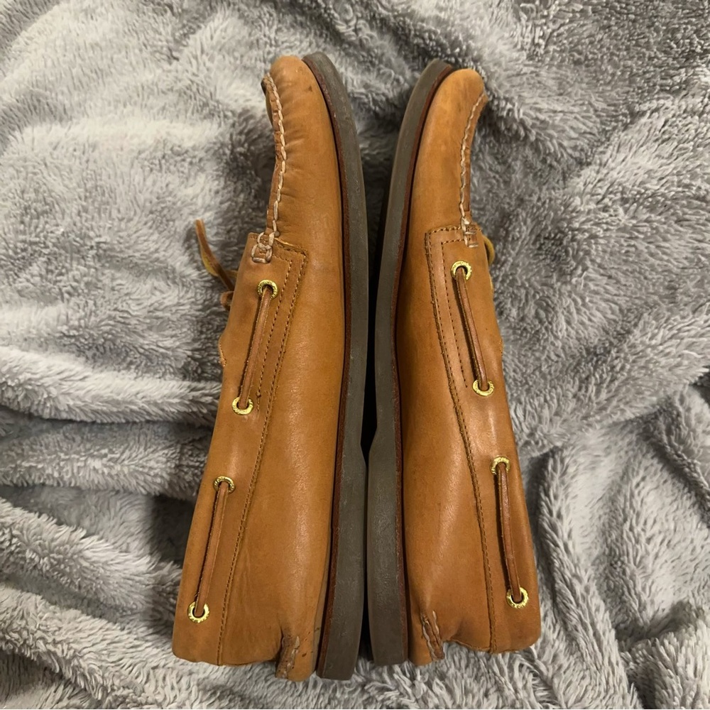 Sperry Topsider Mens 15 Brown Tan Leather Boat Shoes Loafers Lace Up Preppy - Picture 6 of 9